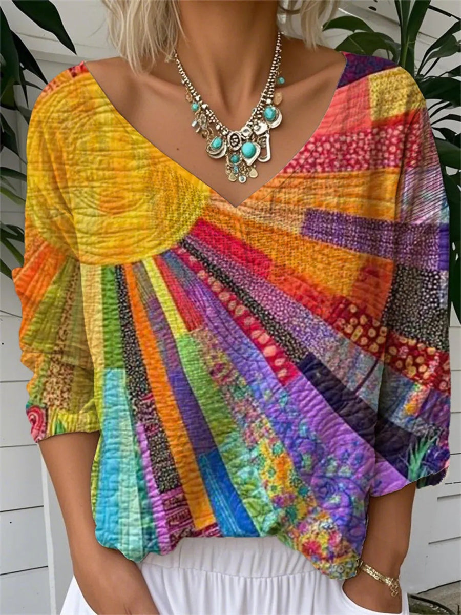 Colourful patchwork boho blouse for women | Marisela
