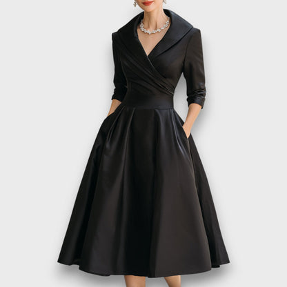 Refined Wrap-Neck Midi Dress for Women | Elara