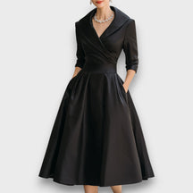 Refined Wrap-Neck Midi Dress for Women | Elara