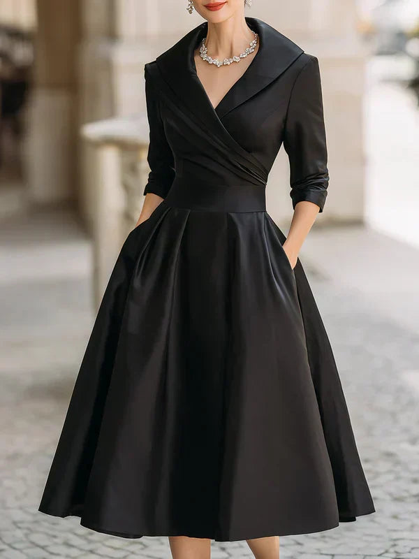 Elegant vintage crossover collar midi dress for women | Gabriella