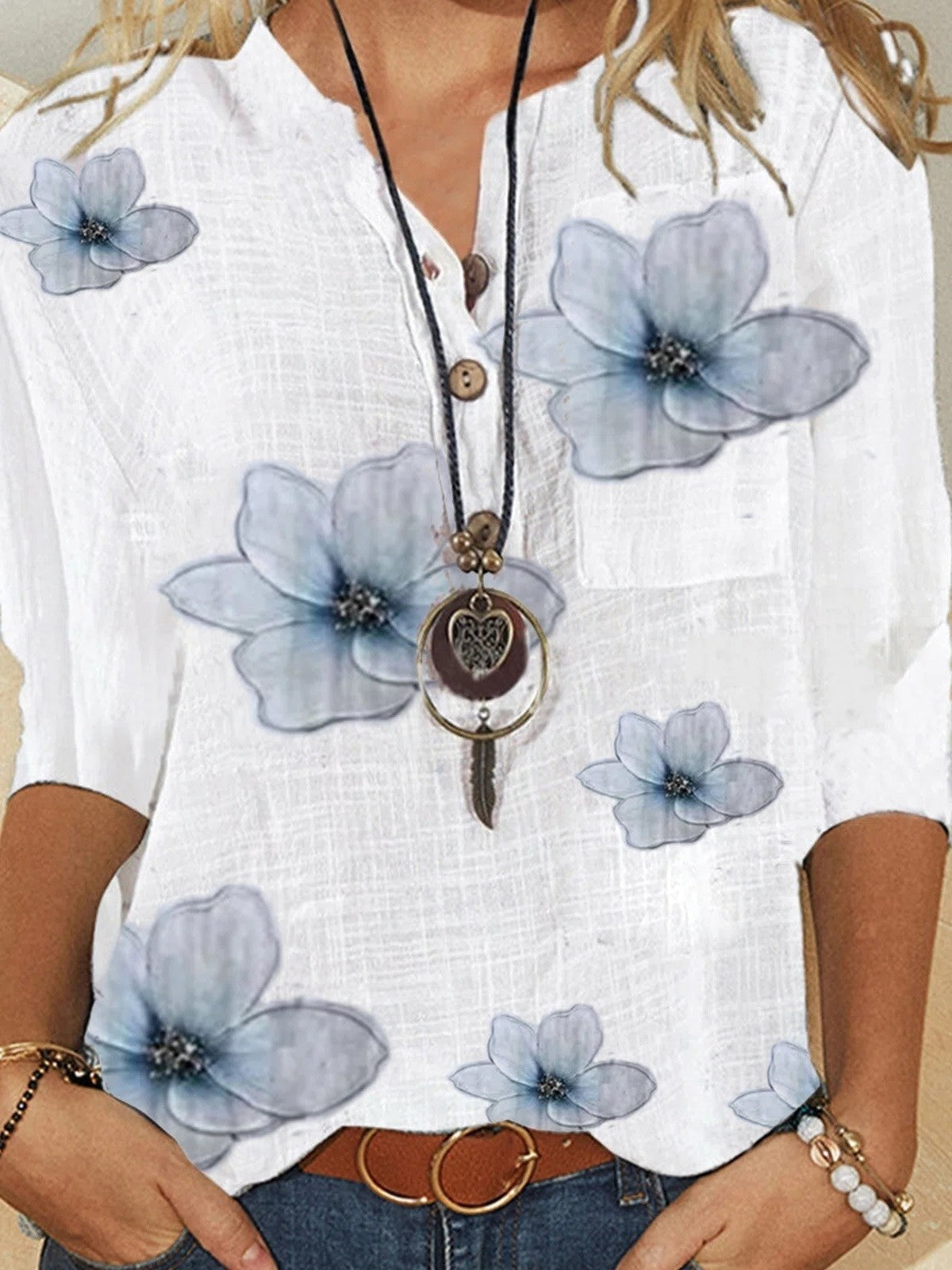 Floral print button-front blouse for women | Marisela
