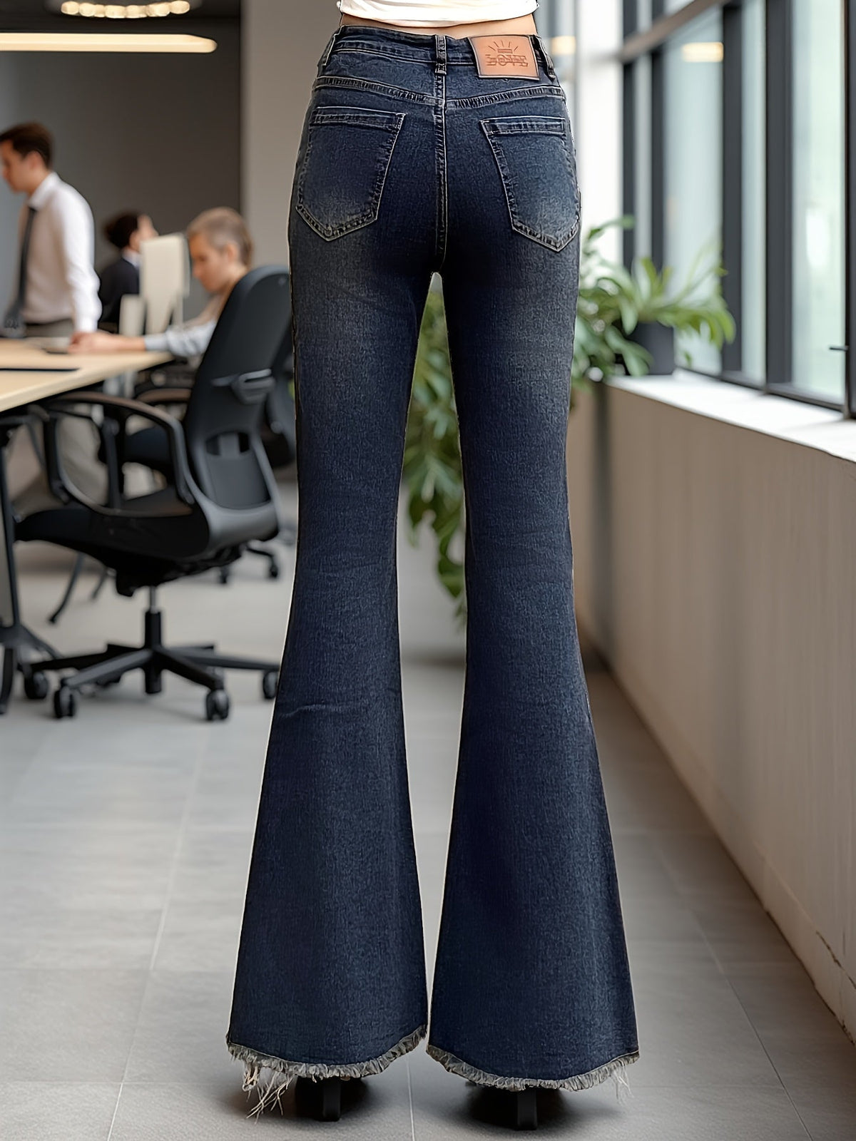 Iselle | Women's High Rise Frayed Hem Flare Jeans