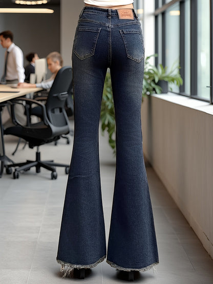 Iselle | Women's High Rise Frayed Hem Flare Jeans