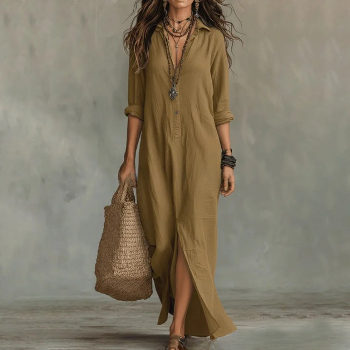 Relaxed cotton long shirt dress for women | Agnes