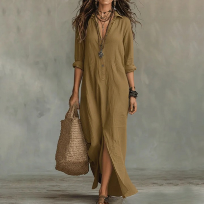 Relaxed cotton long shirt dress for women | Agnes