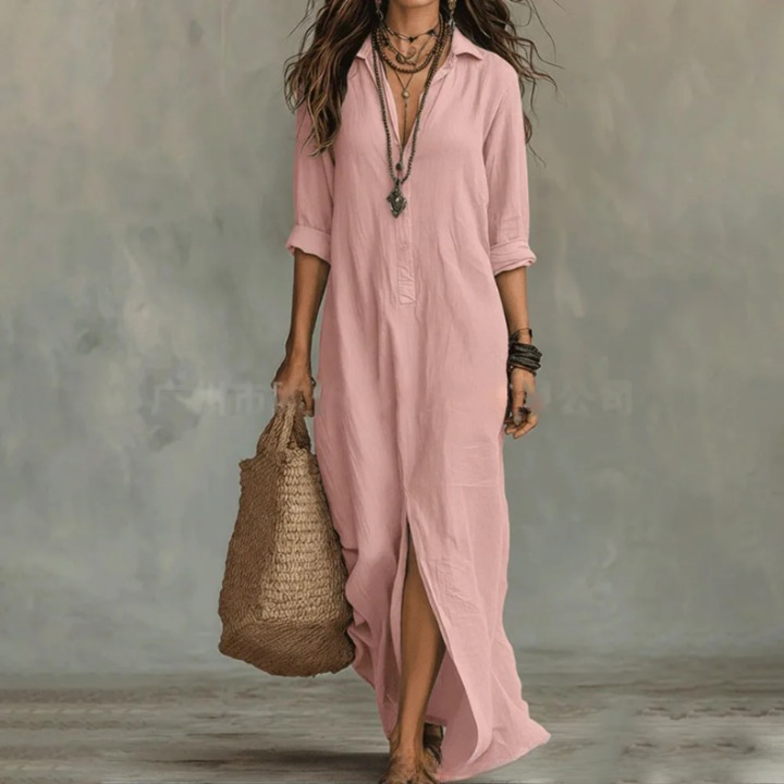 Relaxed cotton long shirt dress for women | Agnes