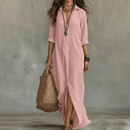 Relaxed cotton long shirt dress for women | Agnes