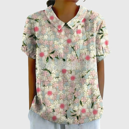 Veronica | Women's V Neck Short Sleeve Floral Blouse
