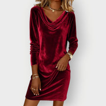 Draped Neck Velvet Evening Dress for Women | Selina