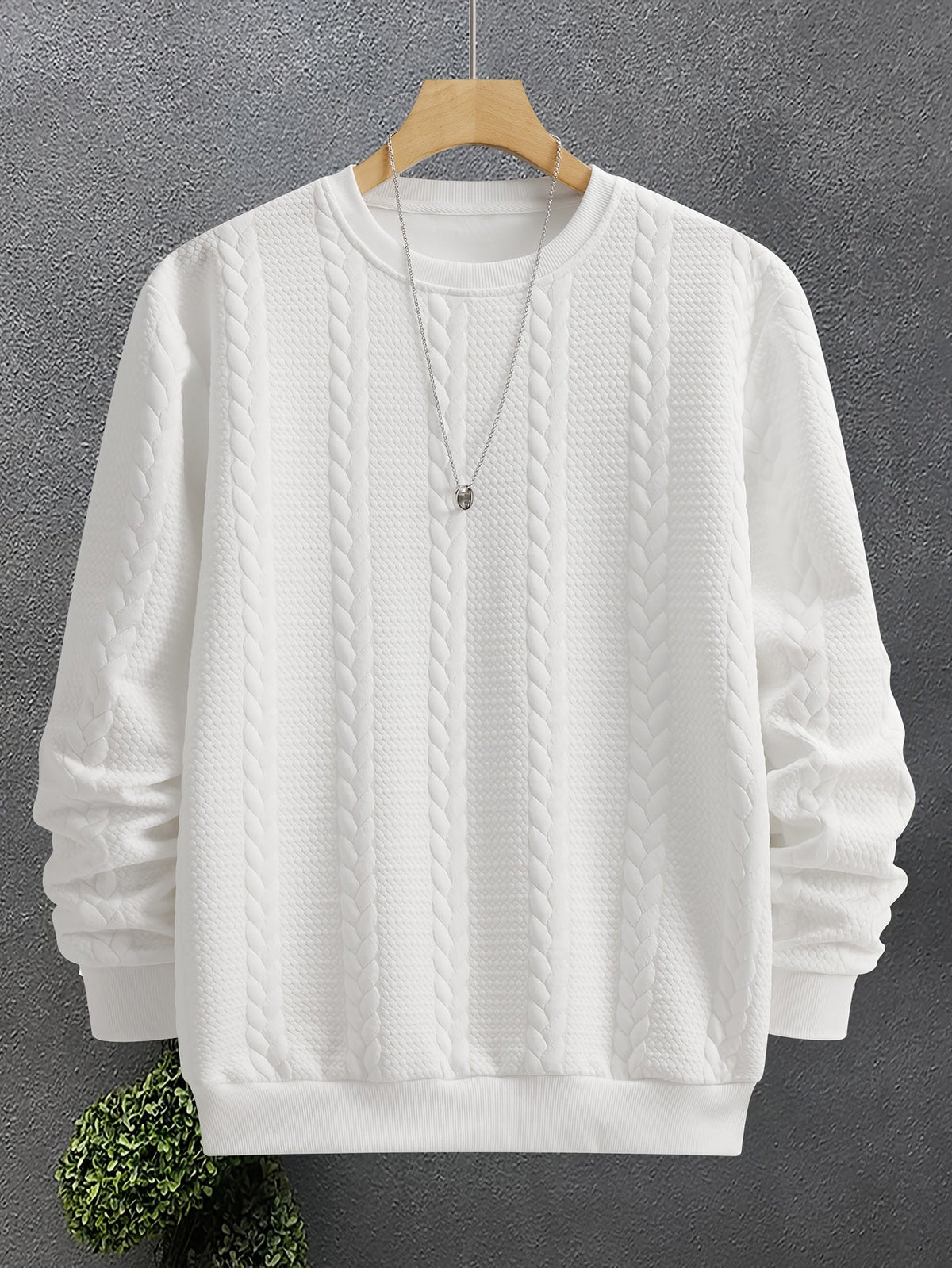 Thervan | Men's Textured Crew Neck Sweatshirt with Ribbed Cuffs