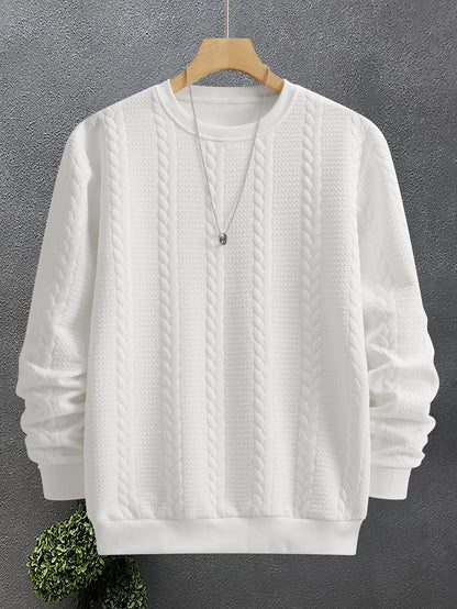 Thervan | Men's Textured Crew Neck Sweatshirt with Ribbed Cuffs
