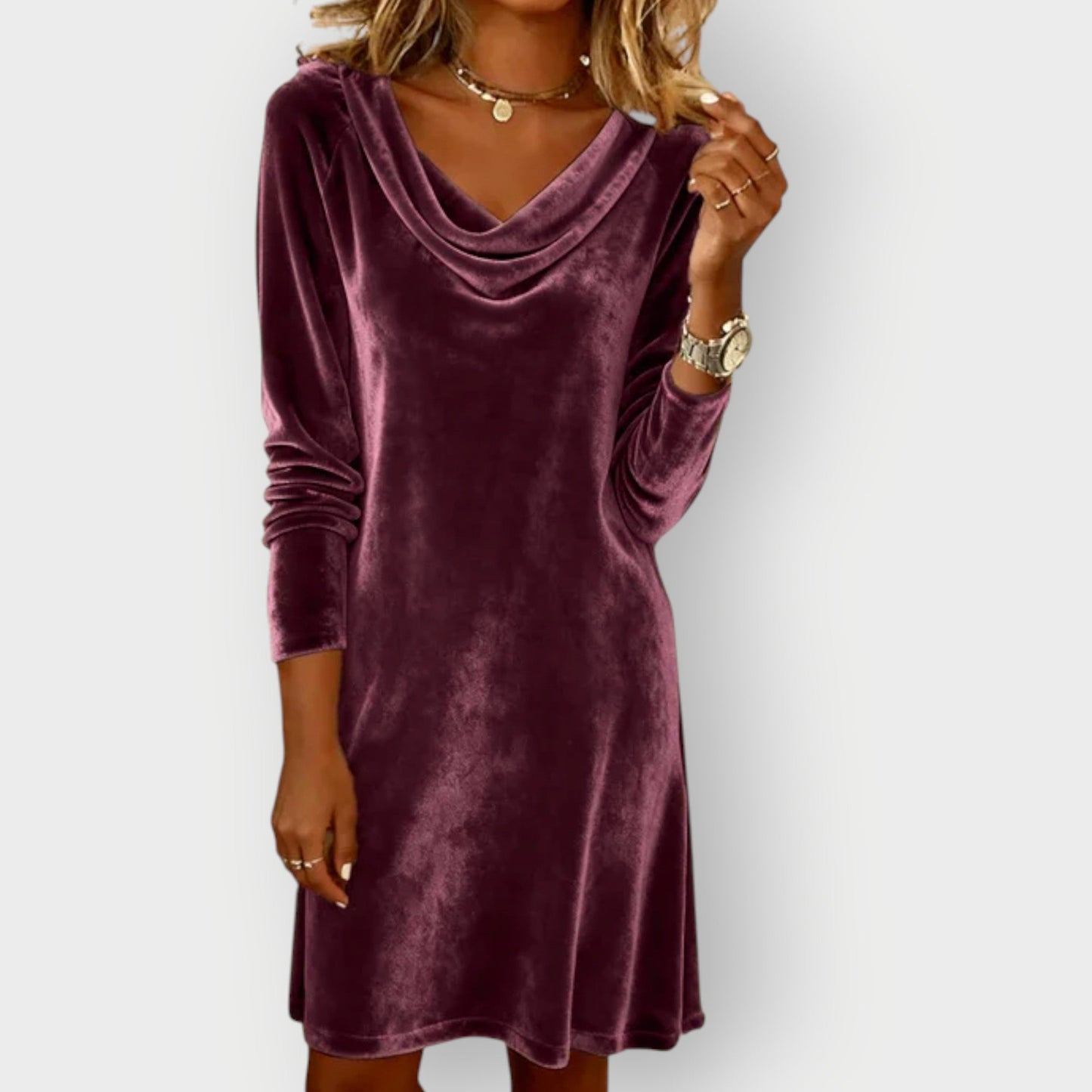 Draped Neck Velvet Evening Dress for Women | Selina