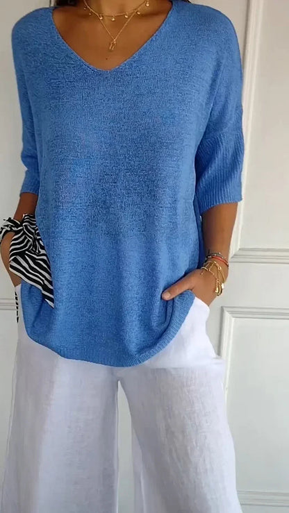 Maya | Women's Knitted V Neck Relaxed Top