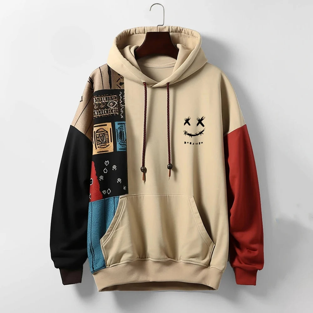 Contrast color hoodie with bold pattern for men | Zephyr