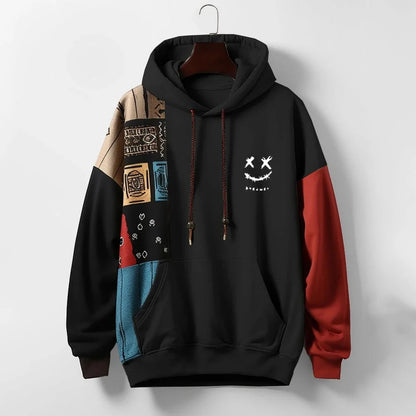 Contrast color hoodie with bold pattern for men | Zephyr