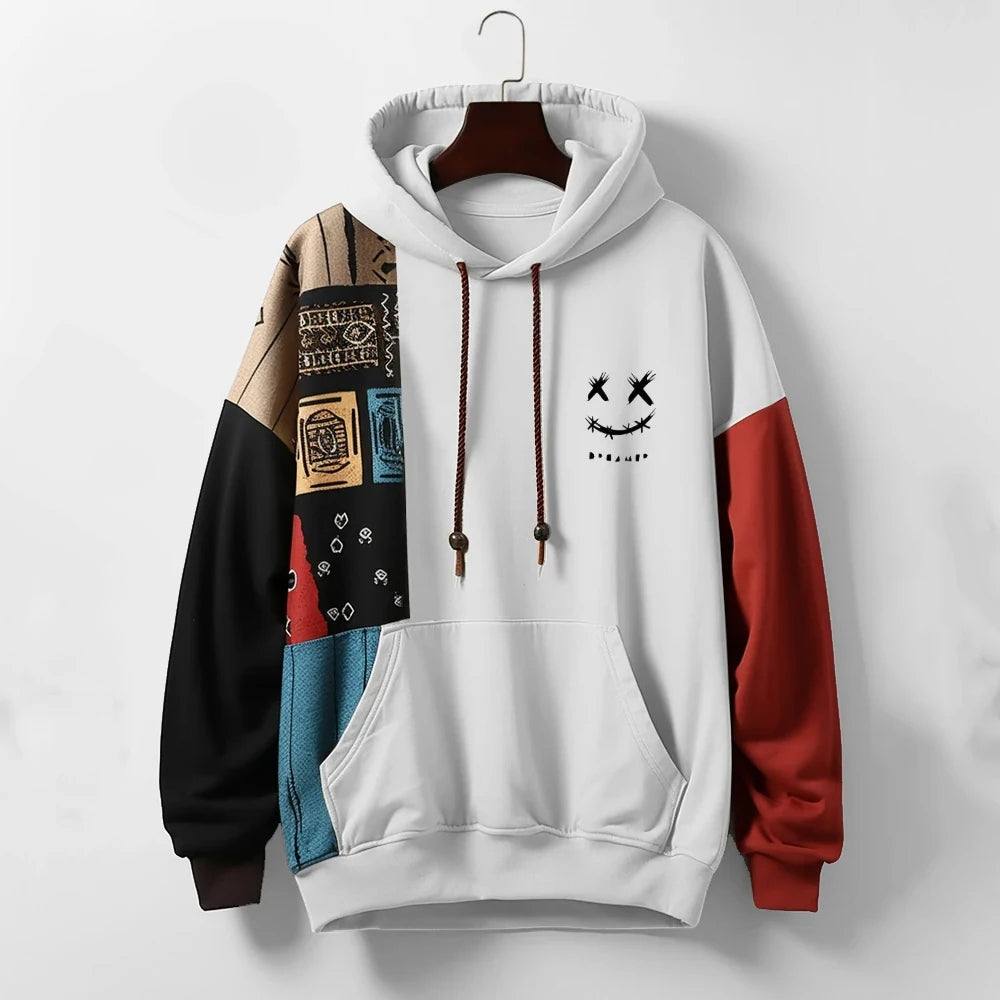 Contrast color hoodie with bold pattern for men | Zephyr