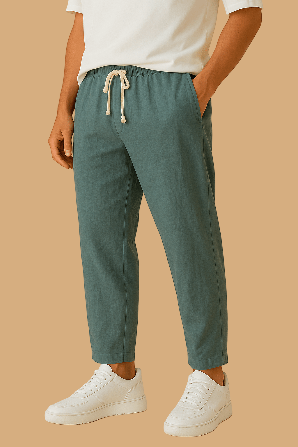 Mateo Linen-Style Trousers | Lightweight Beach Pants | Relaxed Fit with Drawstring Waist