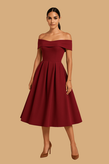 Women’s Amelia Off-Shoulder A-Line Dress | Elegant Fit & Flared Skirt | Formal Evening Wear