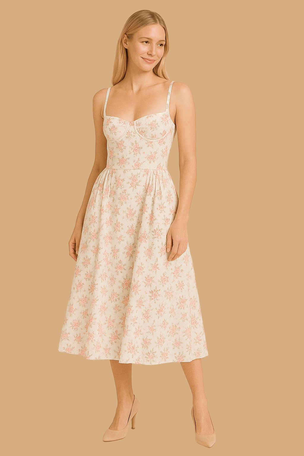 Women’s Elara Summer Dress | Floral V-Neck A-Line | Sleeveless Open Back with Adjustable Straps