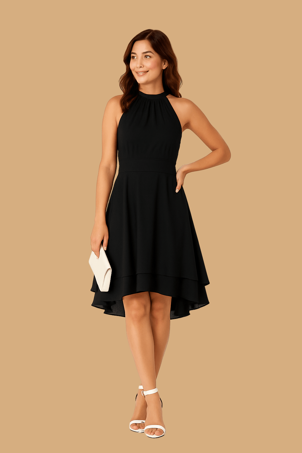 Women’s Selina Halter Neck Dress | Sleeveless High-Low Layered Skirt | Fitted Waist Summer Style