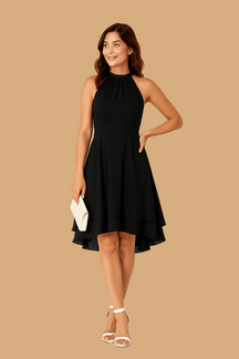 Women’s Selina Halter Neck Dress | Sleeveless High-Low Layered Skirt | Fitted Waist Summer Style