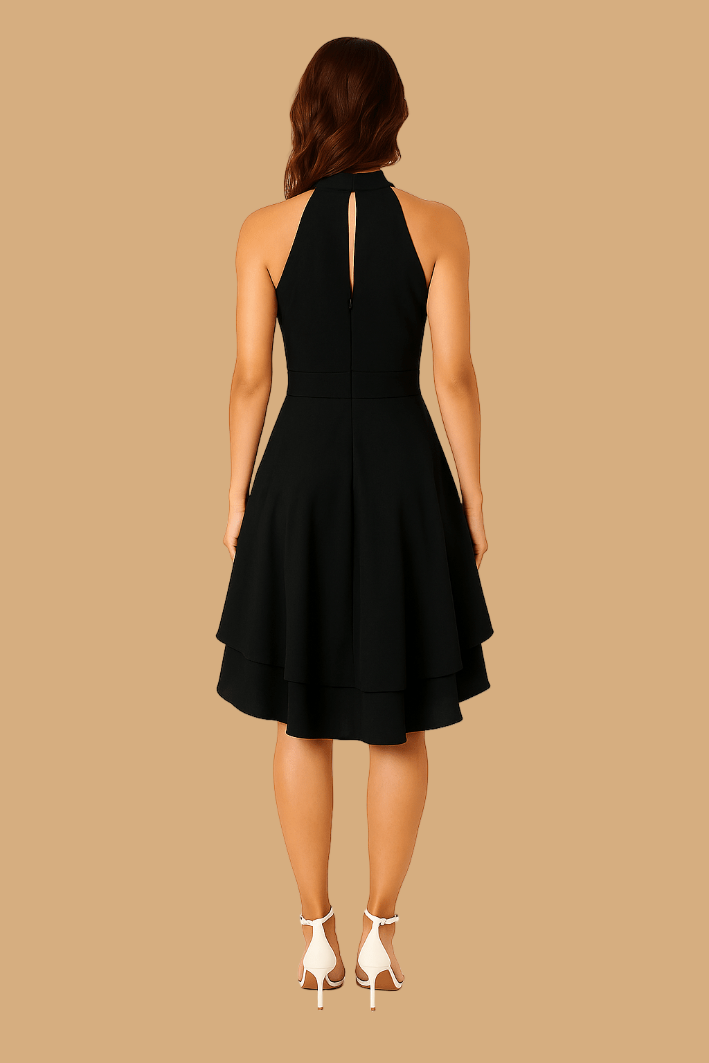 Women’s Selina Halter Neck Dress | Sleeveless High-Low Layered Skirt | Fitted Waist Summer Style