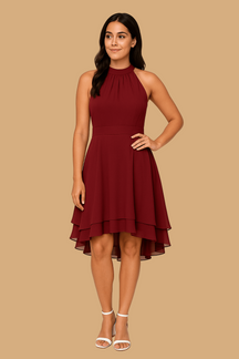 Women’s Selina Halter Neck Dress | Sleeveless High-Low Layered Skirt | Fitted Waist Summer Style