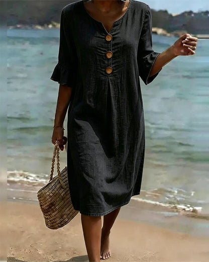 Casual solid A-line ruffle sleeve dress for women | Pasqualle
