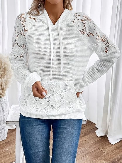 Elvara | Women's Waffle Hooded Top with Floral Panels