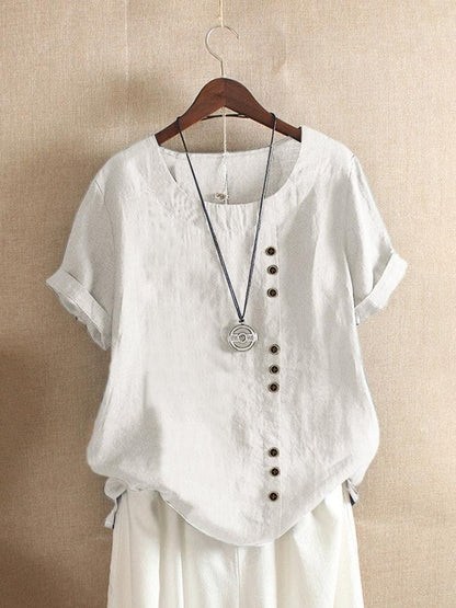 Casual loose fit cotton side button blouse for women | Marisela