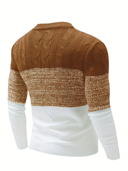Gavren | Men's Color Block Crew Neck Sweater with Ribbed Cuffs
