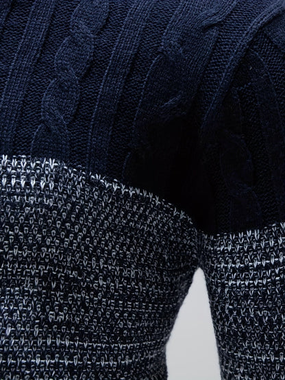 Gavren | Men's Color Block Crew Neck Sweater with Ribbed Cuffs