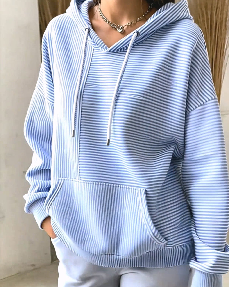 Valeska | Women's Striped Drawstring Hooded Long Sleeve Hoodie