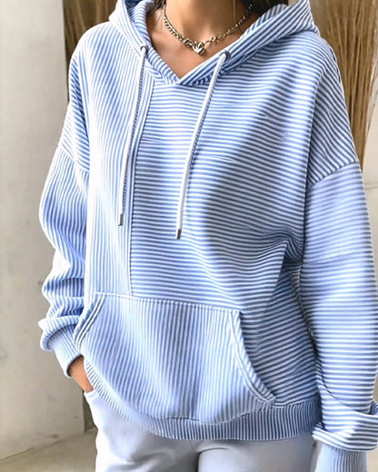 Valeska | Women's Striped Drawstring Hooded Long Sleeve Hoodie
