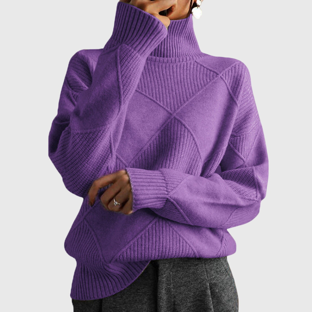 Geometric Turtleneck Elegant Sweater for Women | Seraphina