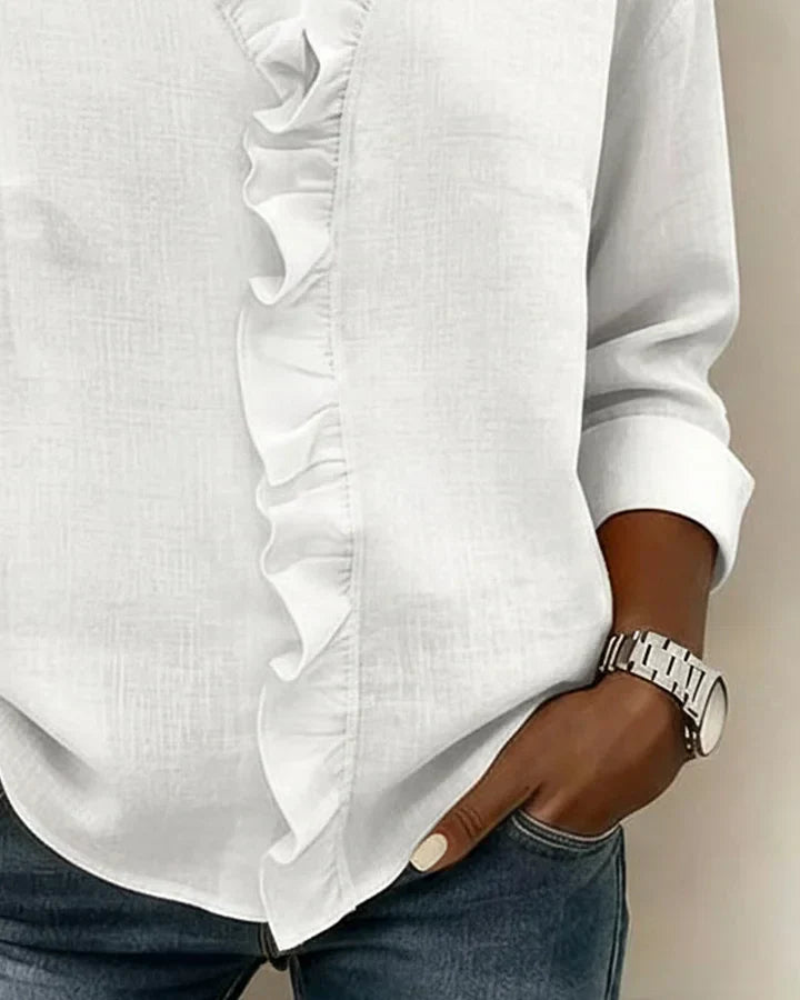 Ruffled V-Neck Blouse with Long Sleeves for Women | Elowen