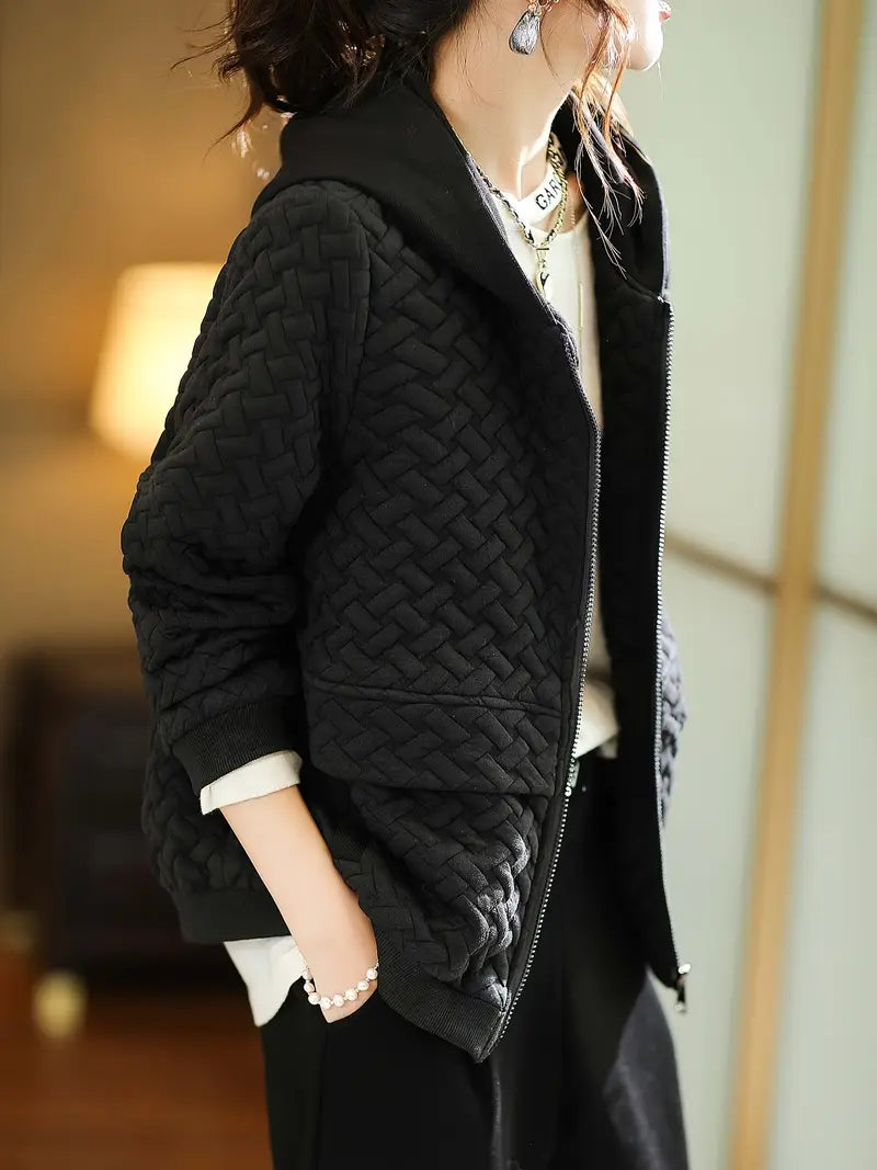 Quilted zip-up hoodie with basketweave pattern | Selara