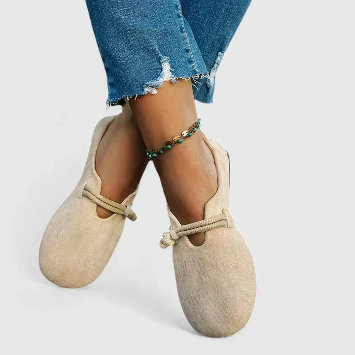 Suede rope tie flat loafers for women | Marisela