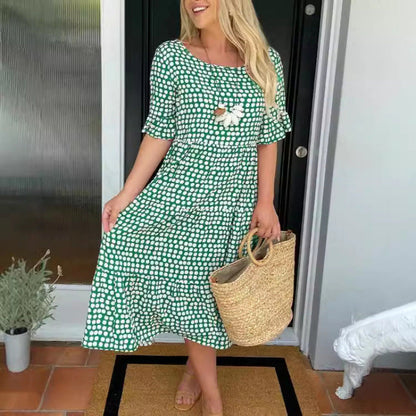 Griselda | Women's Polka Dot Midi Dress with Tiered Skirt