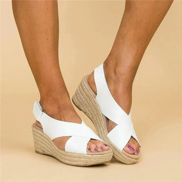 Comfort wedge espadrille sandals with cross straps for women | Elara