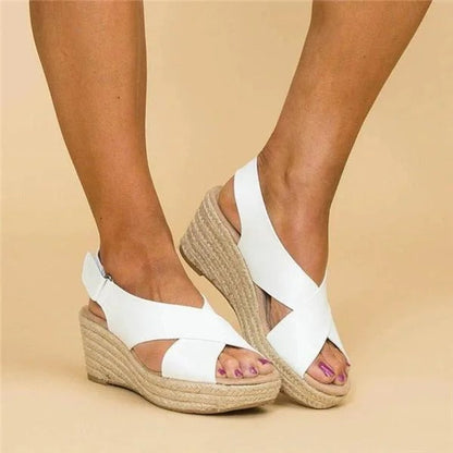 Comfort wedge espadrille sandals with cross straps for women | Elara