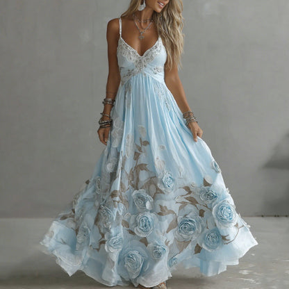 Vintage rose embroidered maxi dress for women | Adeluna