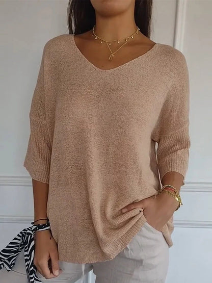 Casual loose knit V-neck top for women | Marisela