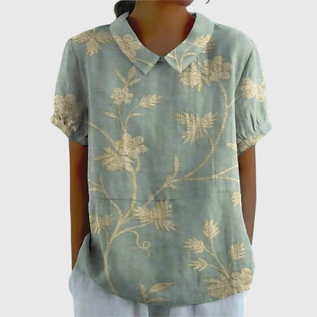 Veronica | Women's V Neck Short Sleeve Floral Blouse