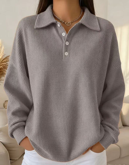 Odalys | Women's Waffle Knit Polo Collar Button Sweater