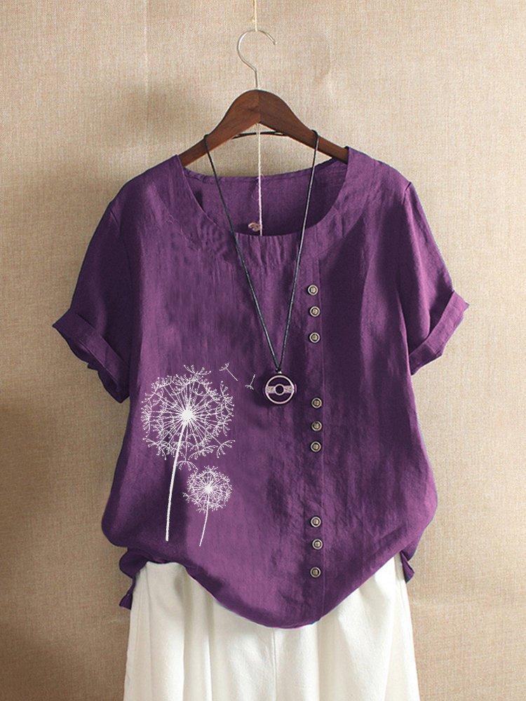 Dandelion print button detail cotton top for women | Fenella