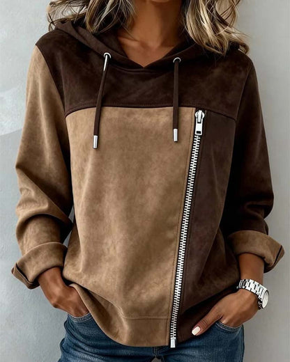 Virelle | Women's Color Block Hooded Zipper Hoodie with Drawstring
