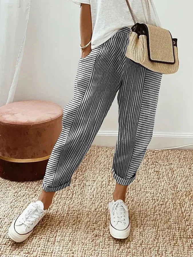 Striped relaxed tapered summer trousers for women | Delilah
