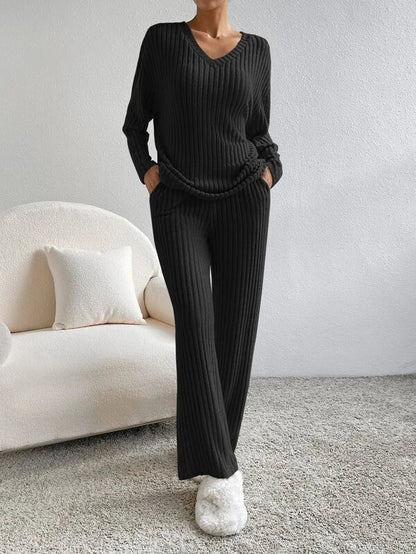 Vivienne | Women's V Neck Wide Leg Pant Set