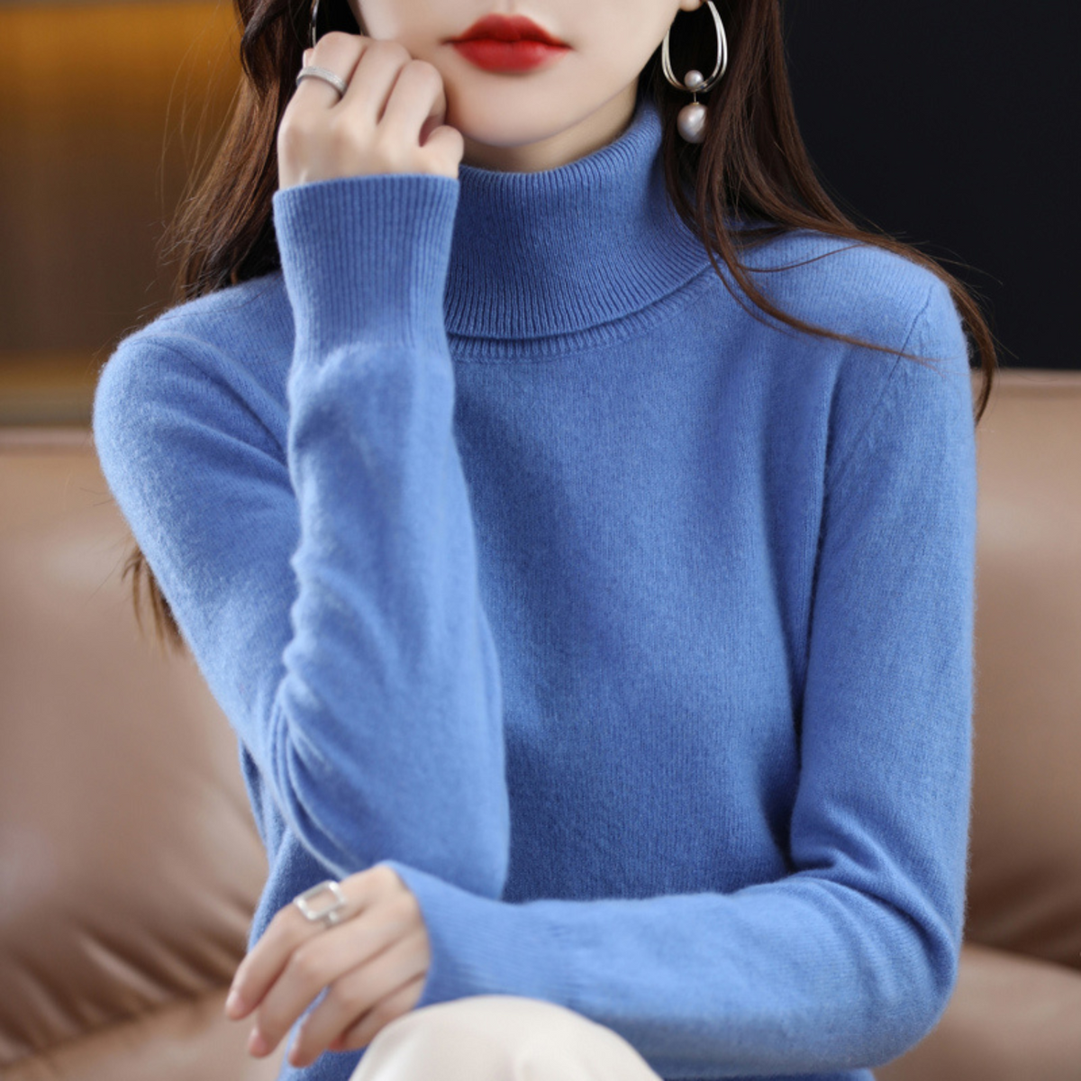 Soft knit turtleneck sweater for women with classic fit | Elara
